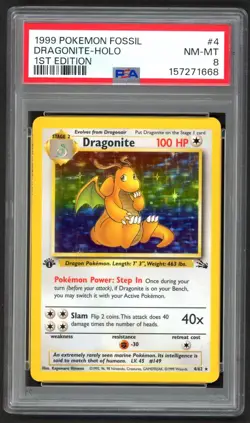 Pokemon Card - PSA 8 1st Edition Dragonite 4/62 - Fossil Holo - NM-MT - PSA8 - Image 1
