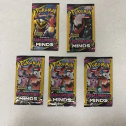 Pokemon TCG Unified Minds 3 Card Mini Booster Pack Lot x5 Sealed Espeon Darkrai - Image 1
