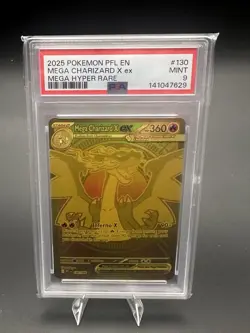 2025 POKEMON PFL EN MEGA CHARIZARD X ex MEGA GOLD HYPER RARE #130 PSA 9 MINT - Image 1
