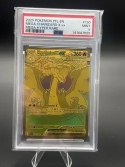 2025 POKEMON PFL EN MEGA CHARIZARD X ex MEGA GOLD HYPER RARE #130 PSA 9 MINT - Image 3