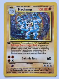 Pokemon Machamp Base Set 8/102 Holo Rare 1st Edition MP English 1999 WOTC - Image 1