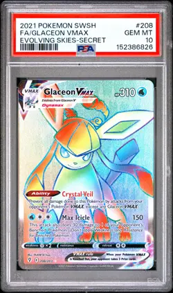 2021 POKEMON SWORD & SHIELD EVOLVING SKIES SECRET FULL ART/GLACEON VMAX PSA 10 - Image 1