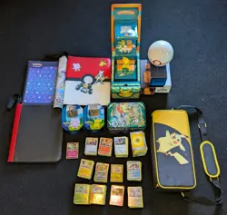 Nintendo Pokemon TCG Lot w/ Pikachu Carry Case, Binder, Pokemon GO Tins, Playmat - Image 1