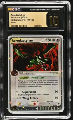 CGC 10 PRISTINE Aerodactyl ex Pokemon EX Sandstorm 94/100 Holo Gem Mint Pop 5 - Image 1