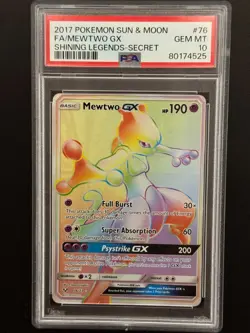 2017 POKEMON SUN & MOON SHINING LEGENDS SECRET #76 FULL ART/MEWTWO GX PSA 10 - Image 1