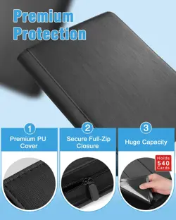 Card Binder 2 Pack 1080 Capacity PU Leather 30 Pages with Zipper - Anti-Bend - Image 2