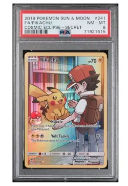 2019 Pokemon Sun & Moon Cosmic Eclipse Secret #241 Pikachu Full Art, PSA 8 - Image 1