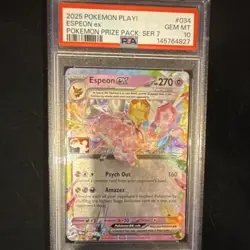 2025 POKEMON PLAY! POKEMON PRIZE PACK: SERIES 7 #034 ESPEON EX PSA 10 STAMP - Image 1