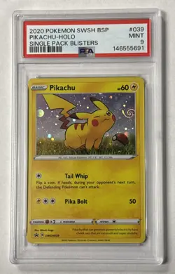 2020 Pikachu - HOLO #039 Pokemon SWSH BSP Promo PSA 9 MINT * Swirl * - Image 1