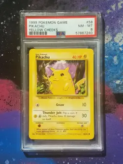 1999 Pokemon Pikachu #58 Base Set Yellow Cheeks PSA 8 Near Mint - Mint NM-MT - Image 1