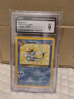 CGC 9 MINT Vaporeon 1999 Jungle 28/64 Pokemon Card - Image 1