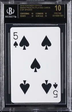 2016 MARIO PIKACHU PLAYING CARDS POKEMON CENTER 5 OF SPADES BGS 10 BLACK LABEL - Image 1