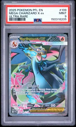 2025 POKEMON PFL EN-PHANTASMAL FLAMES ULTRA RARE #109 MEGA CHARIZARD X EX PSA 9 - Image 1