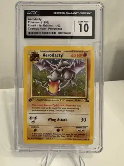 1999 POKEMON FOSSIL - 1st ED *PreRelease* HOLO #1/62 AERODACTYL CGC 10 GEM MINT - Image 1