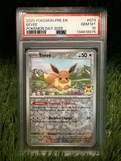 Pokemon Eevee Day 074/131 Prismatic Evolutions Stamped Promo English PSA 10 Holo - Image 1