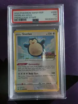 Pokemon 2020 Snorlax SWSH068 Promo Holo Prerelease Staff Stamped PSA 7 - Image 1