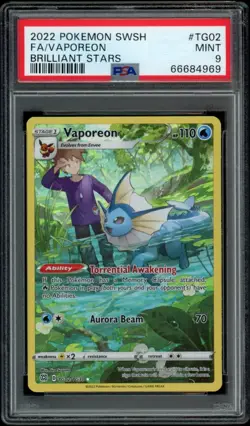 Vaporeon TG02/TG30 PSA 9 MINT Brillant Stars Full Art Pokemon TCG RARE - Image 1