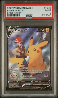 2022 POKEMON SWORD & SHIELD LOST ORIGIN #TG16 FA/PIKACHU V LOST ORIGIN PSA 9 9A - Image 1