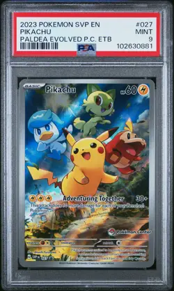 2023 POKEMON PALDEA EVOLVED POKEMON CENTER ETB PROMO SVP EN #027 PIKACHU PSA 9 - Image 1