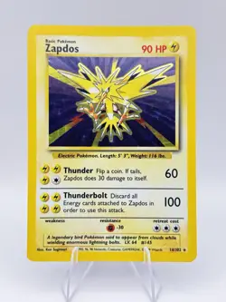 1999 Pokemon Base SetZapdos 16/102 HoloUnlimited WOTC - Single-Owner LP - Image 1