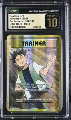 PRISITINE CGC 10 BROCK'S GRIT 107 XY EVOLUTIONS ULTRA RARE TRAINER POKEMON - Image 1