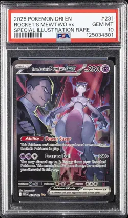 2025 POKEMON DRI EN-DESTINED RIVALS #231 TEAM ROCKET'S MEWTWO EX PSA 10 - Image 1