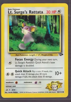 Pokemon Lt. Surge's Rattata 85/132 Gym Challenge 2000 WOTC - Image 1