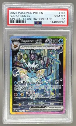 144016248 Vaporeon ex 2025 Pokemon Prismatic Evolutions #149 SIR PSA 10 - Image 1