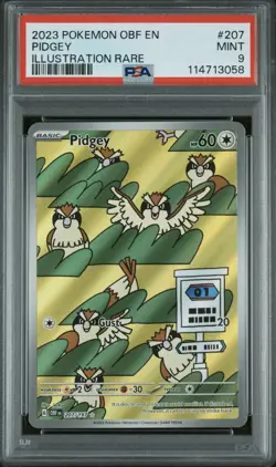 Pokemon 2023 Obsidian Flames Pidgey 207/197 Holo Illustration Rare EN PSA 9 - Image 1