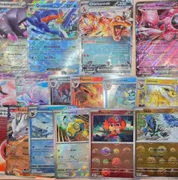 120 Pokemon Holo Card Lot + Binder Sleeves Coins Stickers + 3 Full Art NM - Image 1