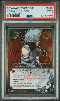 PSA 9 2010 Naruto Card CCG S18 Fangs of the Snake Kakashi Hatake Anbu Days #906 - Image 1
