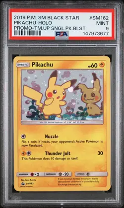 2019 Pokemon SM Black Star Promo Pikachu #SM162 Holo- Team Up Blister- PSA 9 - Image 1