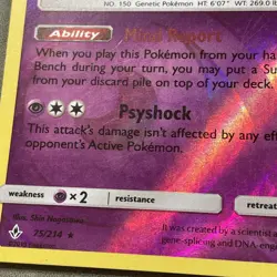 Mewtwo 75/214 Rare Unbroken Bonds Pokemon Reverse Holo MP - Image 2