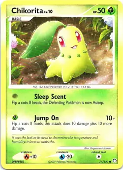 Chikorita 77/123 Common Mysterious Treasures Pokemon Near Mint - Image 1