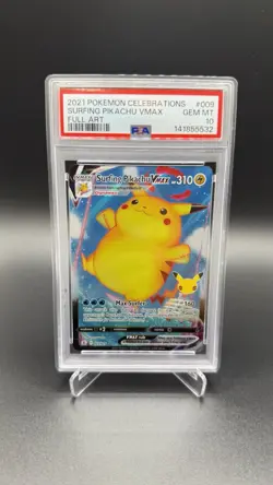 2021 Pokemon Celebrations PSA 10 Surfing Pikachu VMAX #009 Full Art Holo - Image 1