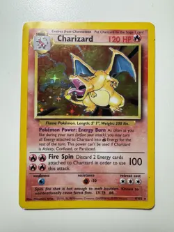 Pokemon TCG Base Set Unlimited Charizard 4/102 Holo Rare DMG - Image 1