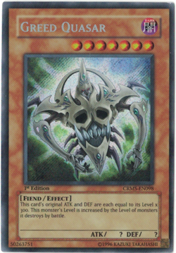 Yu-Gi-Oh! Greed Quasar (LP) 1st edition Secret Rare CRMS-EN098 - Image 1