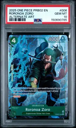 Roronoa Zoro Alternate Alt Art One Piece PRB02-006 PSA 10 - Image 1