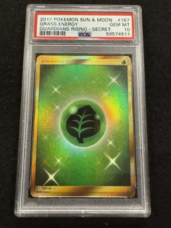 Pokemon Grass Energy Gold Secret 167/145 from Guardians Rising in a PSA 10!! - Image 1