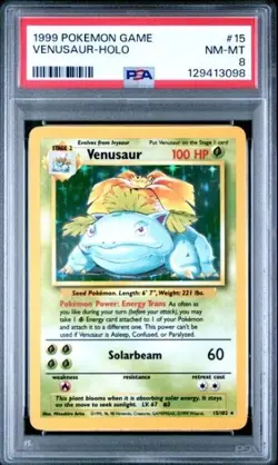 Pokemon 1999 Venusaur Vintage 015/102 Base Set Holo PSA 8 Modern Grade - Image 1