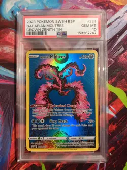 PSA 10 Galarian Moltres SWSH284 Crown Zenith Tin Swsh Black Star Promo Pokemon - Image 1