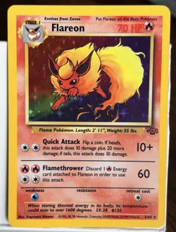 Flareon 3/64 Jungle Unlimited Holo Rare 1999 70HP Pokemon Card NM - Image 1