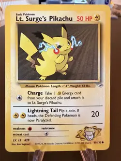 Lt. Surge's Pikachu 81/132 Gym Heroes Pokemon TCG Lightly Played Vintage 2000 LP - Image 1
