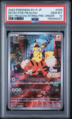2023 POKEMON JAPANESE SV-P PROMO #098 DETECTIVE PIKACHU PSA 10 - Image 1