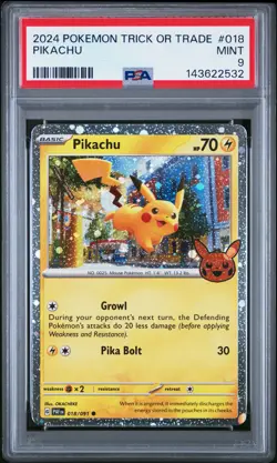 Pikachu 2024 Pokemon (Cosmos Holo) 018/091 Trick or Trade Holo PSA 9 - Image 1