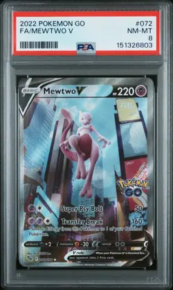 Pokemon Go Mewtwo v Alternate Full Art Holo Rare Card 072/078 Pokemon TCG PSA 8 - Image 1