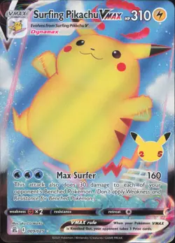 Surfing Pikachu VMAX 009/025 Holo VMAX Rare Celebrations Pokemon Near Mint - Image 1