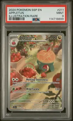 2024 POKEMON SSP EN SURGING SPARKS #211 APPLETUN ILLUSTRATION RARE PSA 9 - Image 1