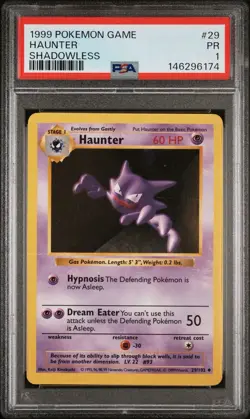 PSA 1 Haunter Shadowless Base Set #29 1999 Pokemon WoTC PR - Image 1