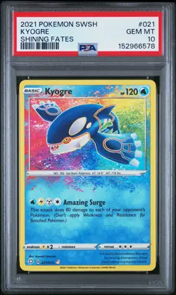 2021 Pokemon SWSH Shining Fates Kyogre Amazing Rare #021 PSA 10 - GEM MINT! - Image 1